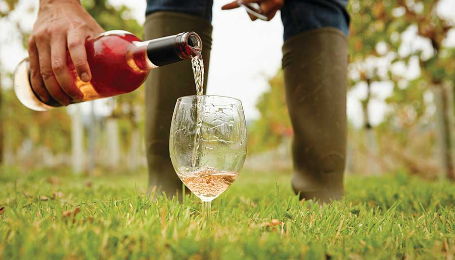 Rose wine in glass outside