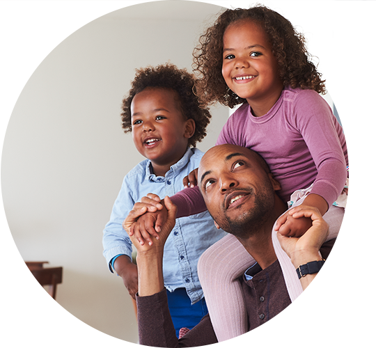 Father with two kids talking health economy and probiotics